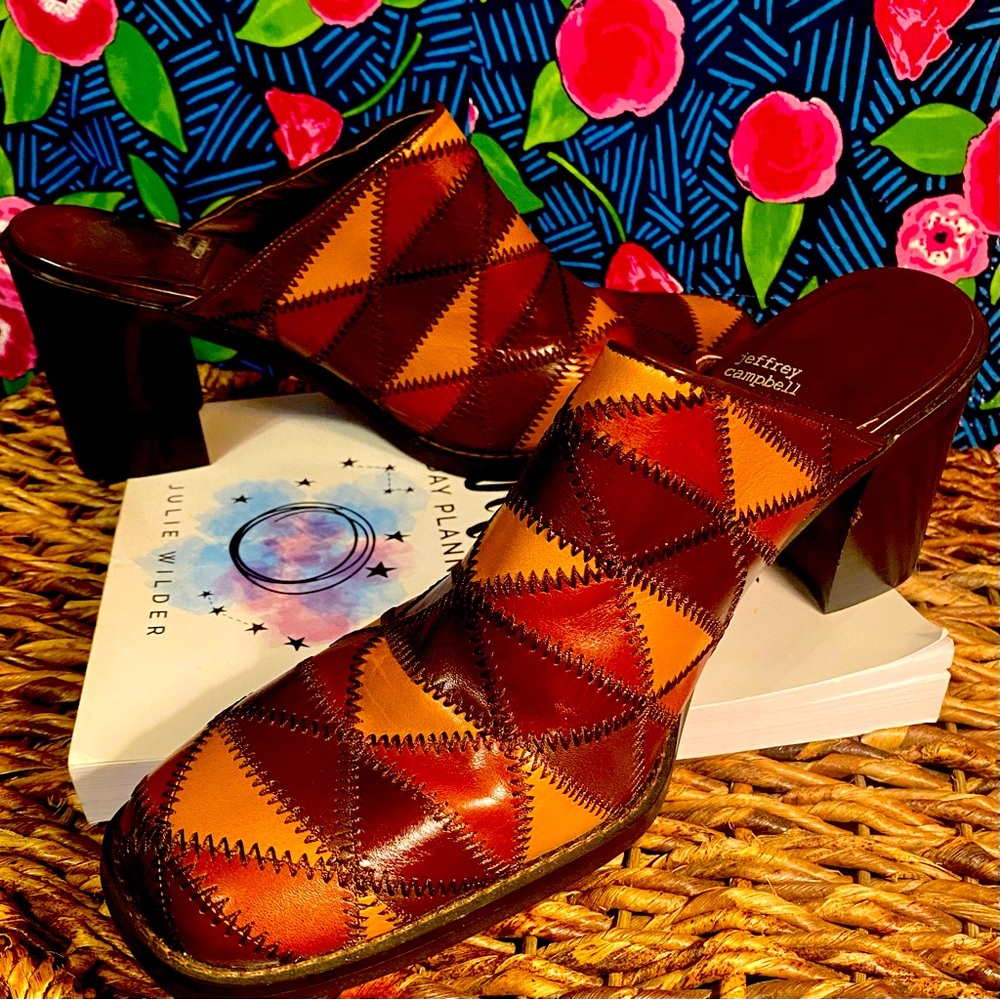 NWOT JEFFREY CAMPBELL Karma Colorblock Mule In Brown Multi Chic Sz 11
